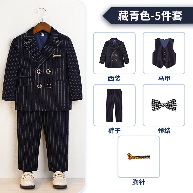 طقم رسمي اسود مخطط بدون قميص