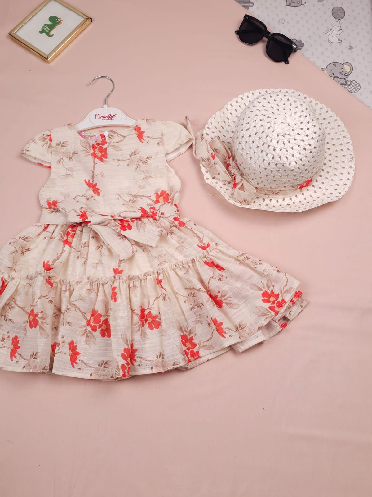 فستان بناتي ورد احمر